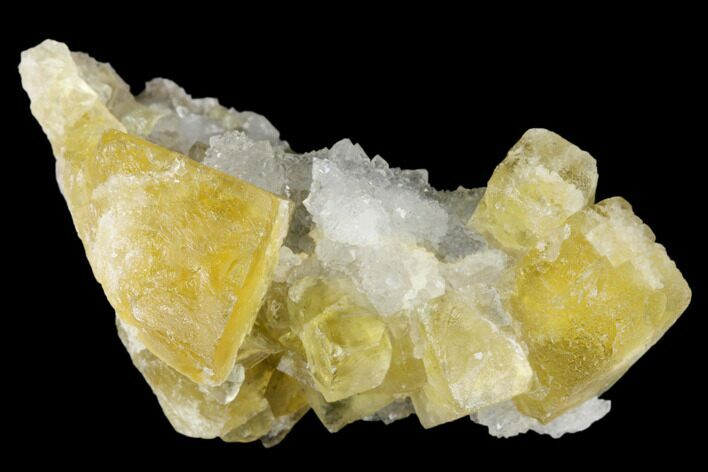 Yellow Cubic Fluorite Crystal Cluster On Quartz - Morocco #173958